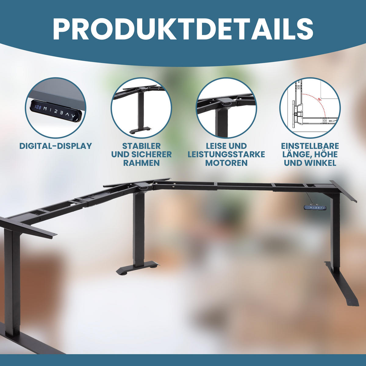 ECK TISCHGESTELL HÖHENVERSTELLBAR Lift L7 schwarz - Schwarz, Metall (68/180/118cm)