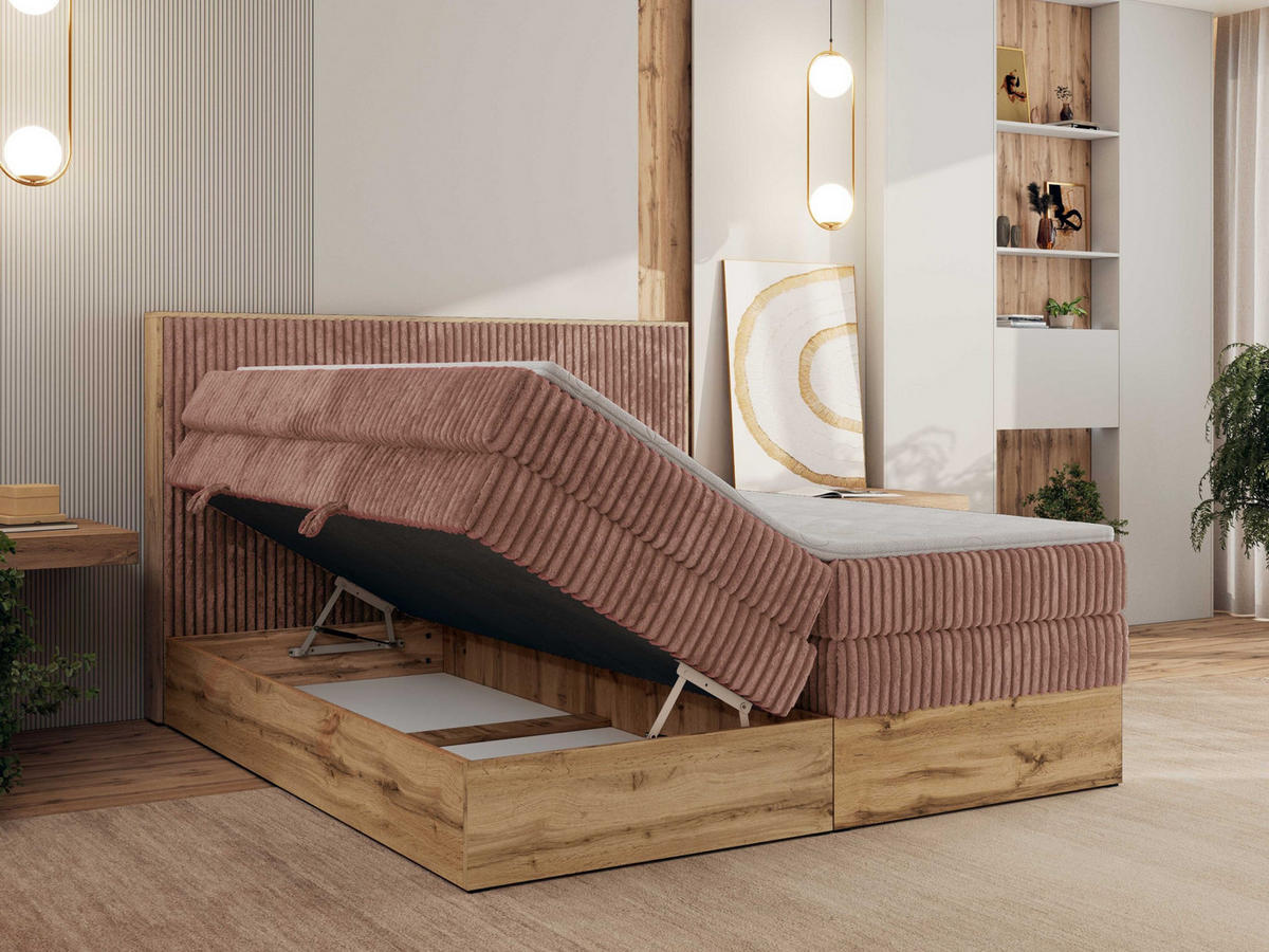 BOXBETT WOOD CLASSIC KING 160/200 - Rosa Cord - H3 - Rosa, Textil (160/200cm) - MKS