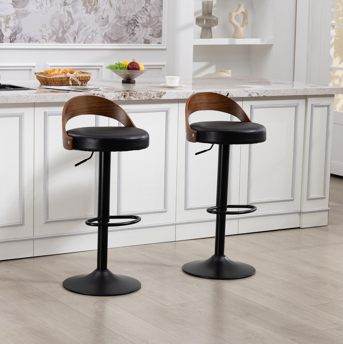 BARHOCKER 2er-Set mit Rückenlehne, 360° drehbar und höhenverstellbar - Schwarz, Kunststoff (42/77/42.5cm) - MIVRAY