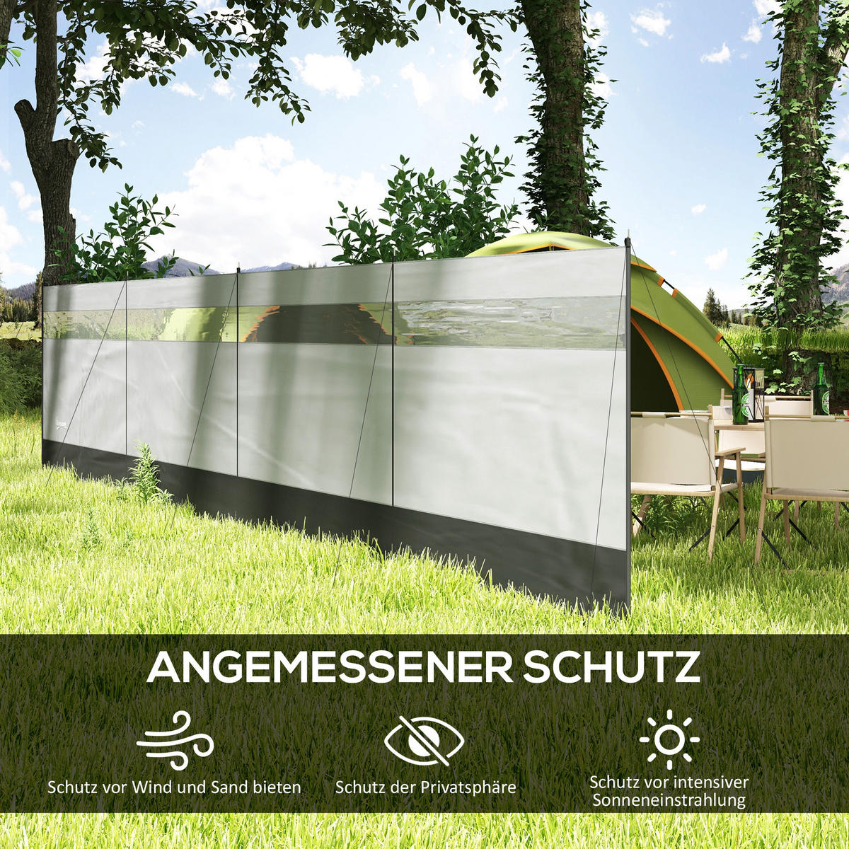 WINDSCHUTZ 4er Set Polyester Stahl Grau - Grau, Kunststoff (1/140cm) - Outsunny
