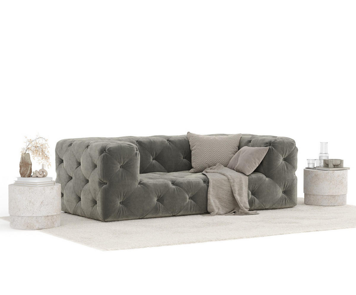 2-SITZER-SOFA Cosimo Grau Samtstoff - Schwarz/Grau, Holz/Holzwerkstoff (193/71/100cm) - Maison de Reve