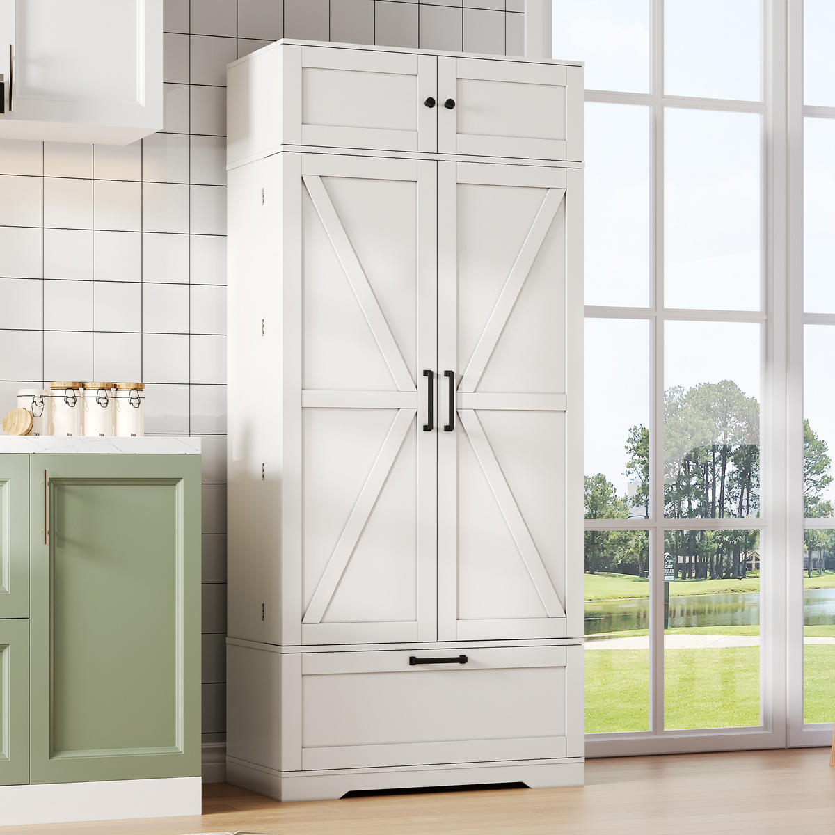 BUFFET 80/40/180 cm weiß aus MDF mit Weinregal - Weiß, Holzwerkstoff (80/180/40cm) - OKWISH