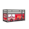 KINDERBETT Karolina 210x114x106 Massivholz Grau Textilset Feuerwehr - Grau/Dunkelrot, Holz (90/200cm) - 58aufmkessel