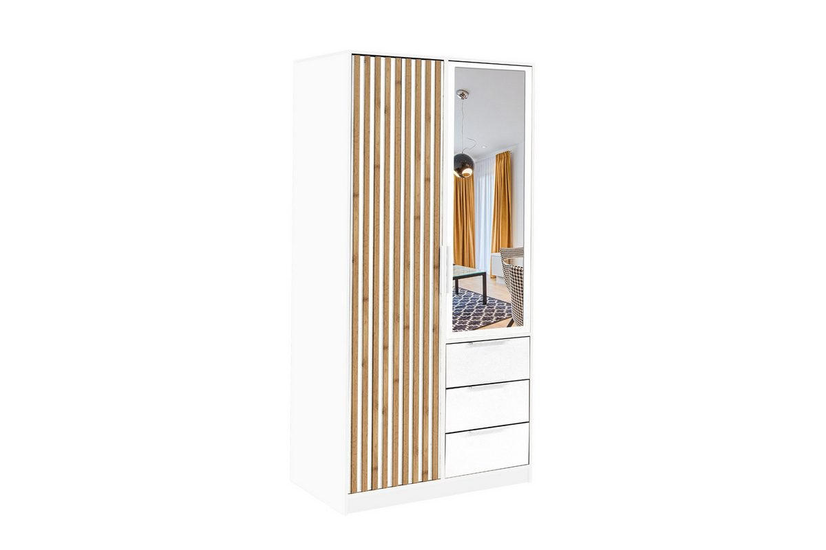DREHTÜRENSCHRANK LABOO LUX 100/200/58 cm in Weiß mit Lamellen - Weiß, Holzwerkstoff (100/200/58cm) - Deine Möbel 24