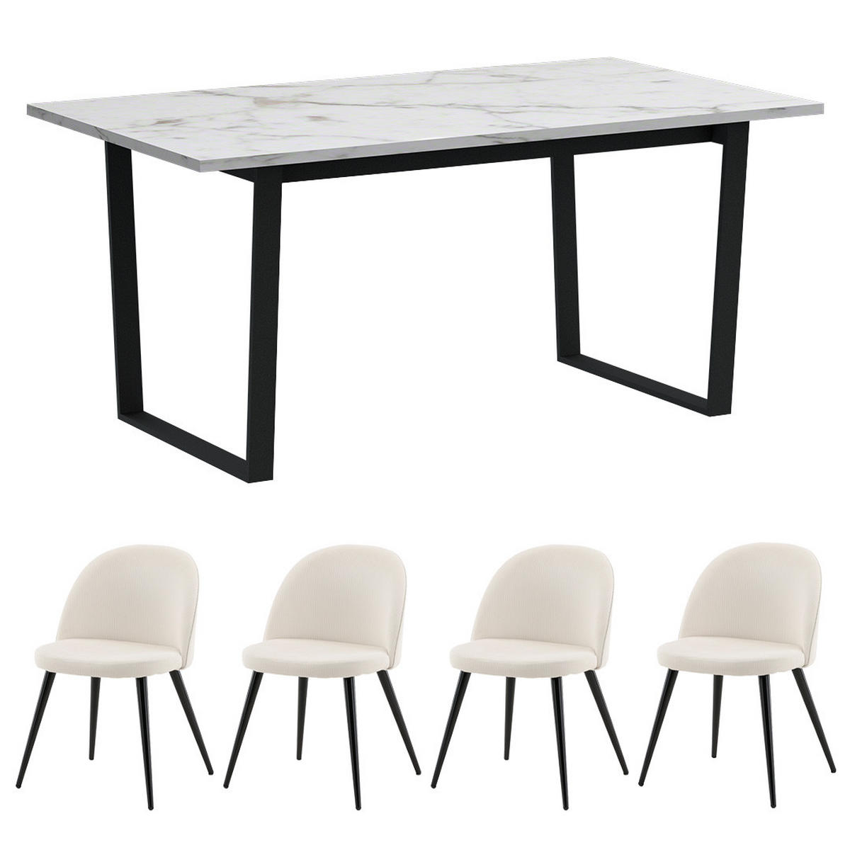 ESSGRUPPE 5-TLG. Tilst Weiß - Weiß, Holzwerkstoff/Textil (160/74/90cm) - ebuy24