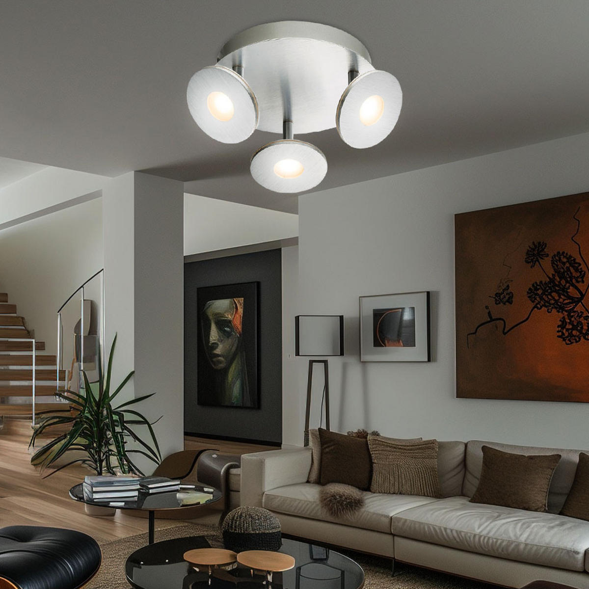 LED DECKENLEUCHTE Aluminium Silber gebürstet - Silberfarben, Metall (25/25/11.9cm) - Globo Lighting