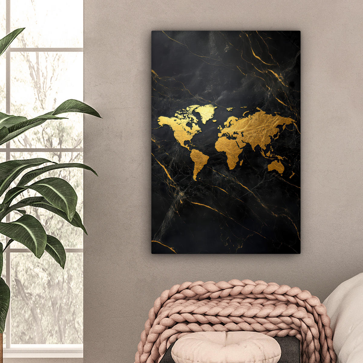 LEINWANDBILD Weltkarte - Gold - Marmor Wanddeko 40x60 cm - Goldfarben, Textil (40/60cm) - MuchoWow