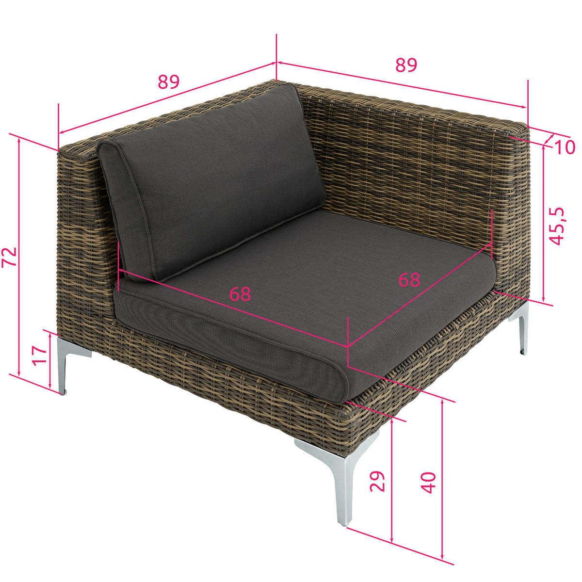 GARTEN-LOUNGE-SET Villanova,89 x 89 x 72 cm,anthrazit-meliert - Anthrazit, Kunststoff - tectake