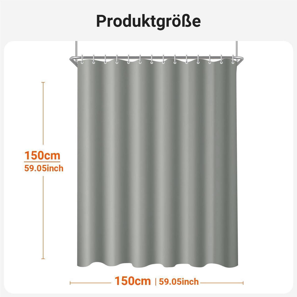 DUSCHVORHANG 150 x 150 cm Grau Beschwerter Saum Wasserabweisend Waschbar Polyester - Grau, Textil (150/150cm)