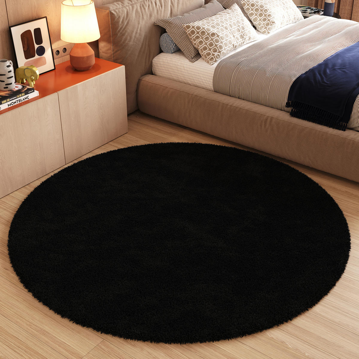 TEPPICH ESSENCE ROUND Schwarz 160/160 cm - Schwarz, Textil (160/160cm) - Tapiso