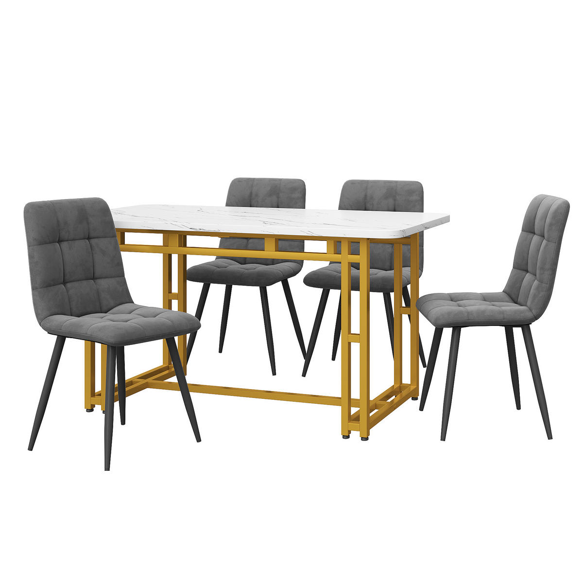 ESSGRUPPE Esstisch 4 Stühle Gold Grau 120x70cm - Grau, Holzwerkstoff (120/74/70cm) - FLIEKS