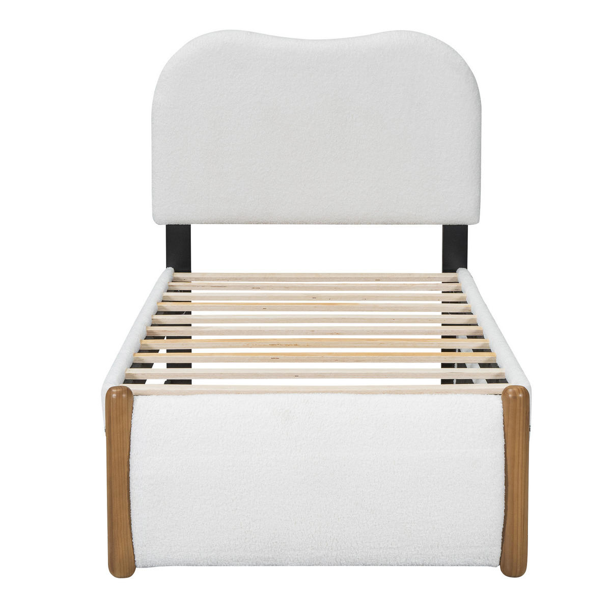 ČALÚNENÁ posteľ 90/200 cm biela z plyšu a MDF s výsuvným lôžkom - biela, textil (90/200cm) - OKWISH
