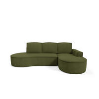 ECKSOFA MOLLY mit Schlaffunktion – Halbrund, freistehend, Liegefläche 140x207 cm, 3 Kissen, Curio-Stoff, 277x157x88 cm, Rechts, Grün - Olivgrün, Holz/Textil (277/157cm) - DomoHome