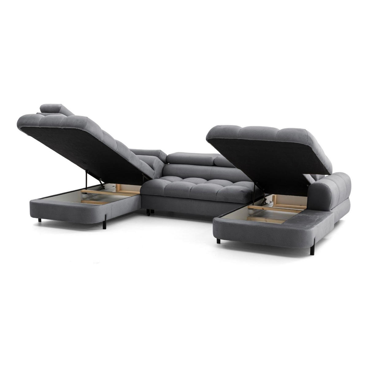 ECKSOFA U-Form BOWL U Links mit Schlaffunktion 125x265 Velours Dunkelgrau - Dunkelgrau/Schwarz, Holz/Textil (339/90/195cm) - Muffo