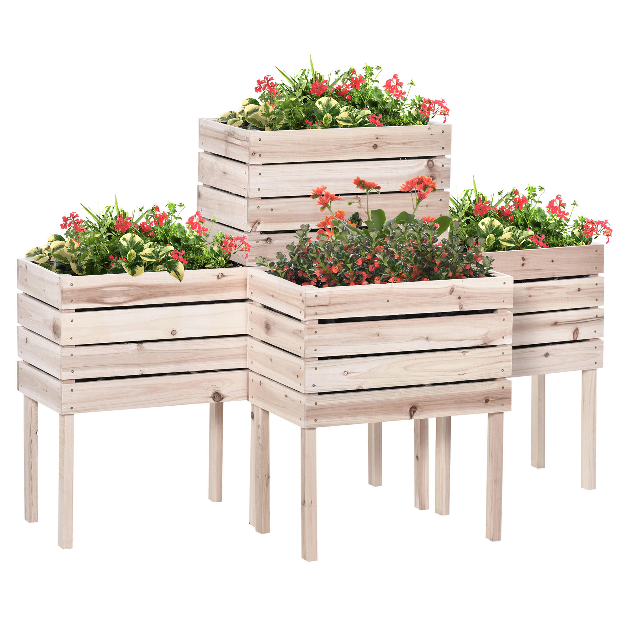HOCHBEET Pflanzkasten aus Holz, 4 Kombinationsmodi, für Garten und Balkon, Naturholz - Fichtefarben, Holz/Kunststoff (30/60/50cm) - Outsunny