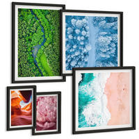 BILDER SET 5er Set - 50x50 cm & 20x30 cm & 40x60 cm Schwarzer Rahmen - Pferde, Bewegung, Strand, Leuchtturm, Berge - Schwarz, Kunststoff (40/60cm) - TULUP