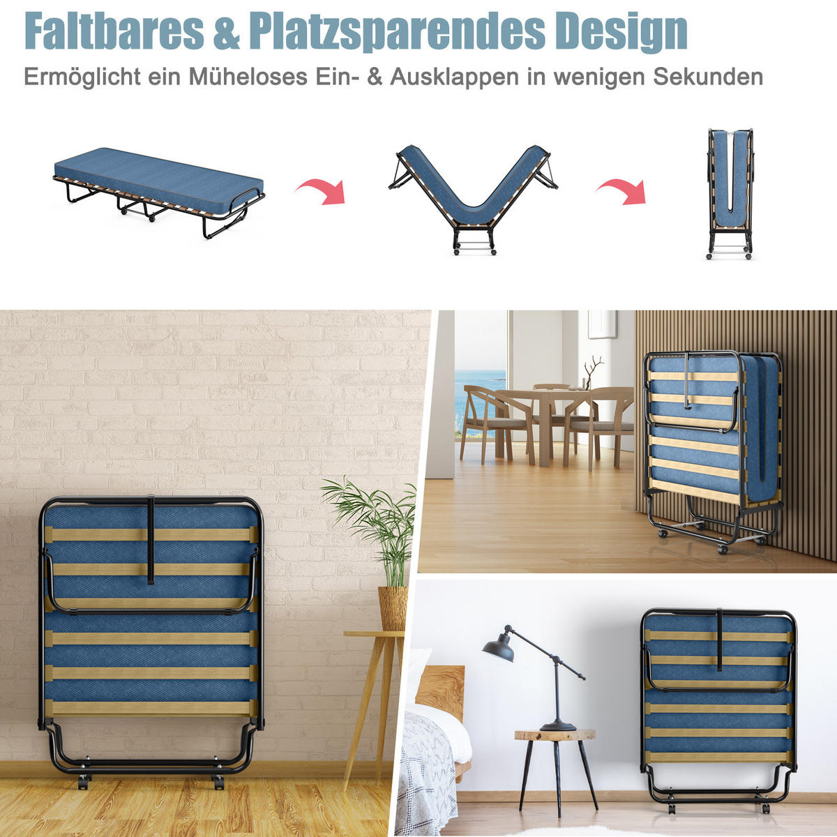 GASTEBETT Blau - Blau, Metall - COSTWAY
