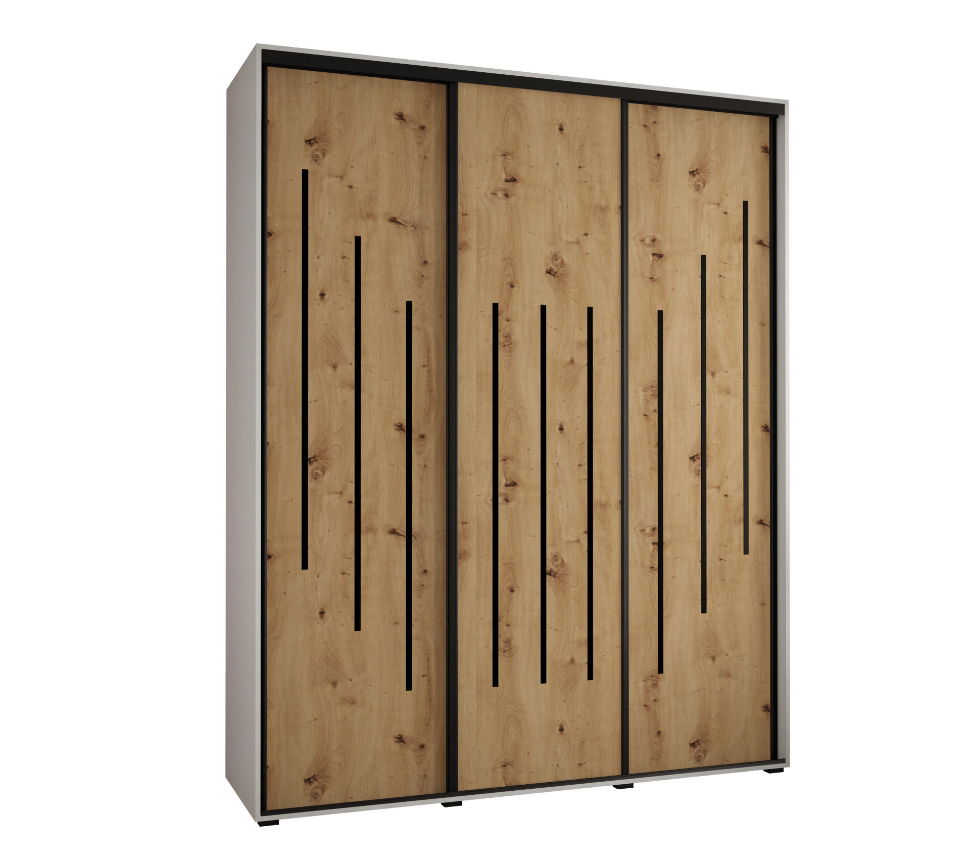 Abiks Möbel Schwebetürenschrank Weiß, Eiche Artisan, Silber 200x235x60 cm