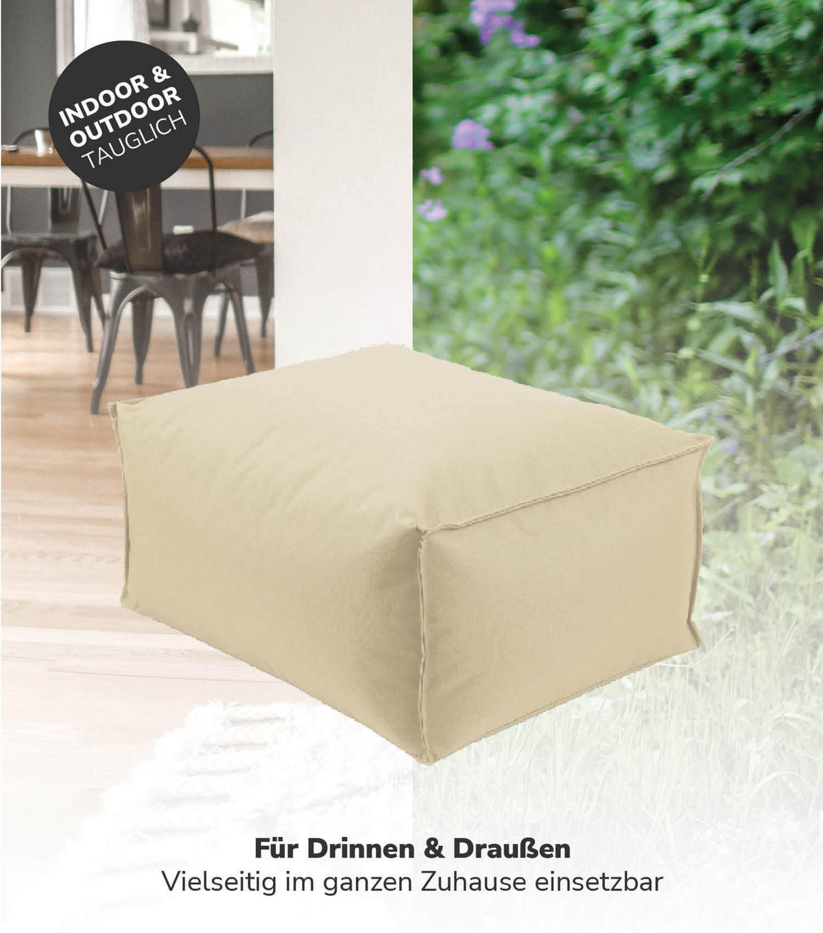 OUTDOOR POUF Der Ruhestifter - Beige, Textil (60/25/45cm) - Mokebo