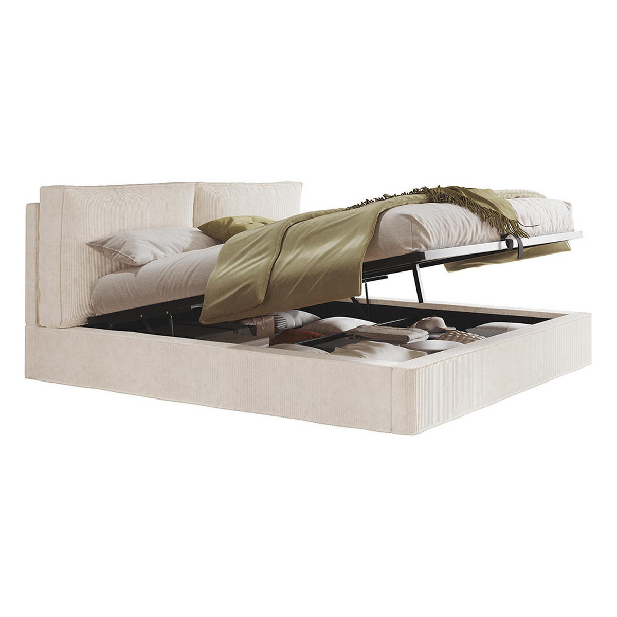 POLSTERBETT 180 x 200 cm, Bett mit Lattenrost, beige, Cord (gerippter Stoff) - Beige, Holz/Textil (180/200cm) - KOMHTOM