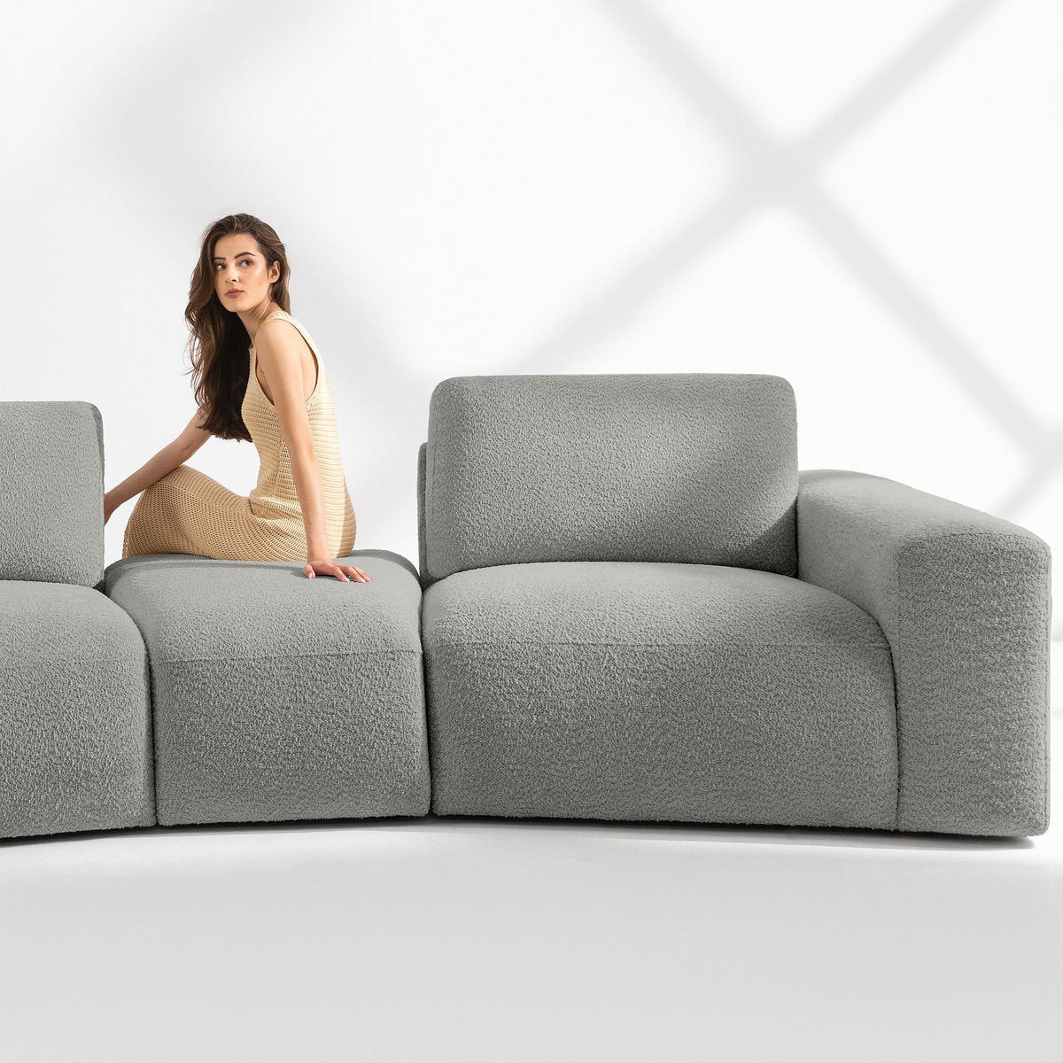 4-SITZER ECKSOFA ZUCCO Boucle links, Hellgrau - Hellgrau, Textil (350/84/105cm) - KONSIMO®
