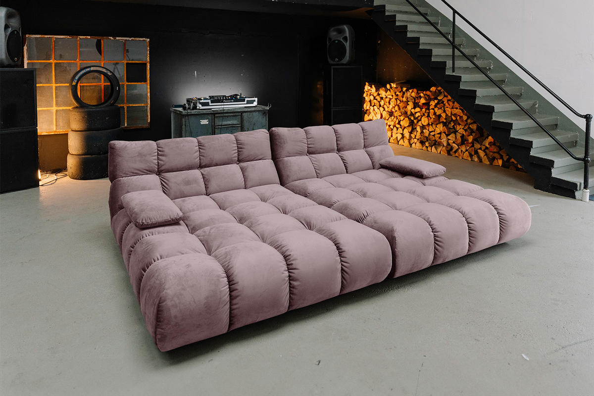 BIG SOFA VIVIEN Grau Velvet - Schwarz/Grau, Kunststoff/Textil (296/85/178cm) - KAWOLA
