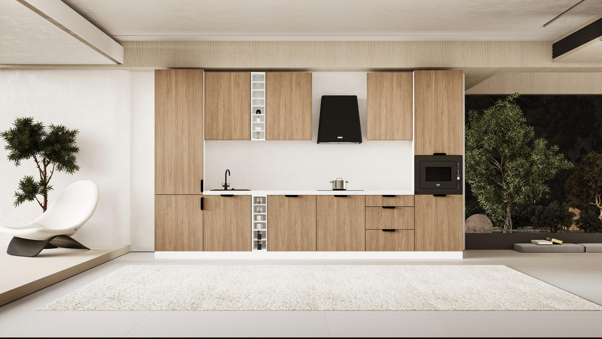 KÜCHENZEILE 360 cm - Sorento KS3-M375 - in Sonoma Eiche / Weiß - Schwarz/Weiß, Holz (375/247/58cm)