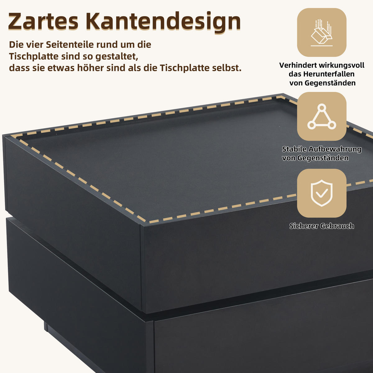 COUCHTISCH mit 360° drehbarer Tischplatte, 2 Ablagen und Stauraum 60/60/38 cm - Schwarz, Holzwerkstoff (60/60/38cm) - EVRYAE