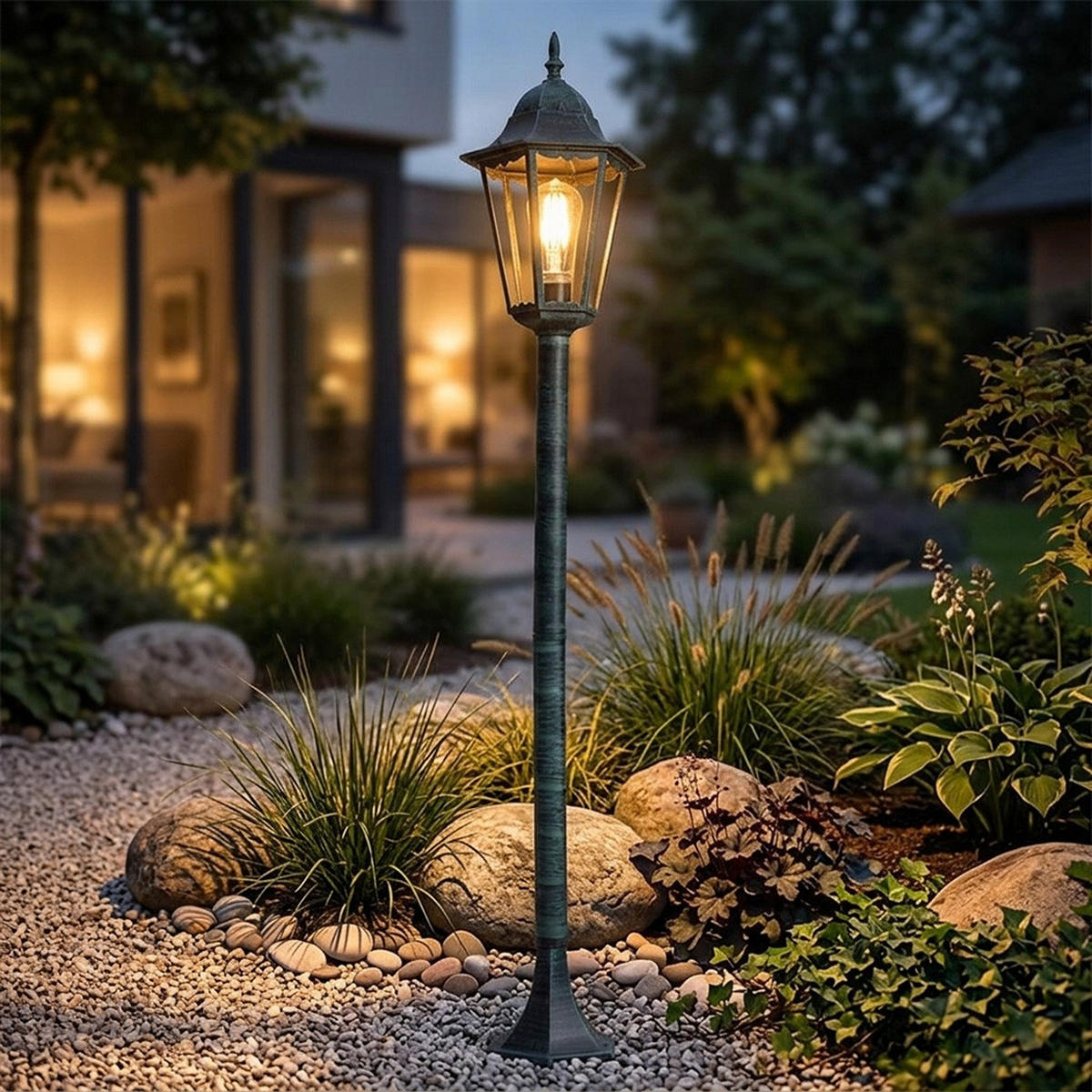 LED LATERNE NORDERNEY Schwarz Grün - Schwarz, Glas (23.5/23.5/120cm)