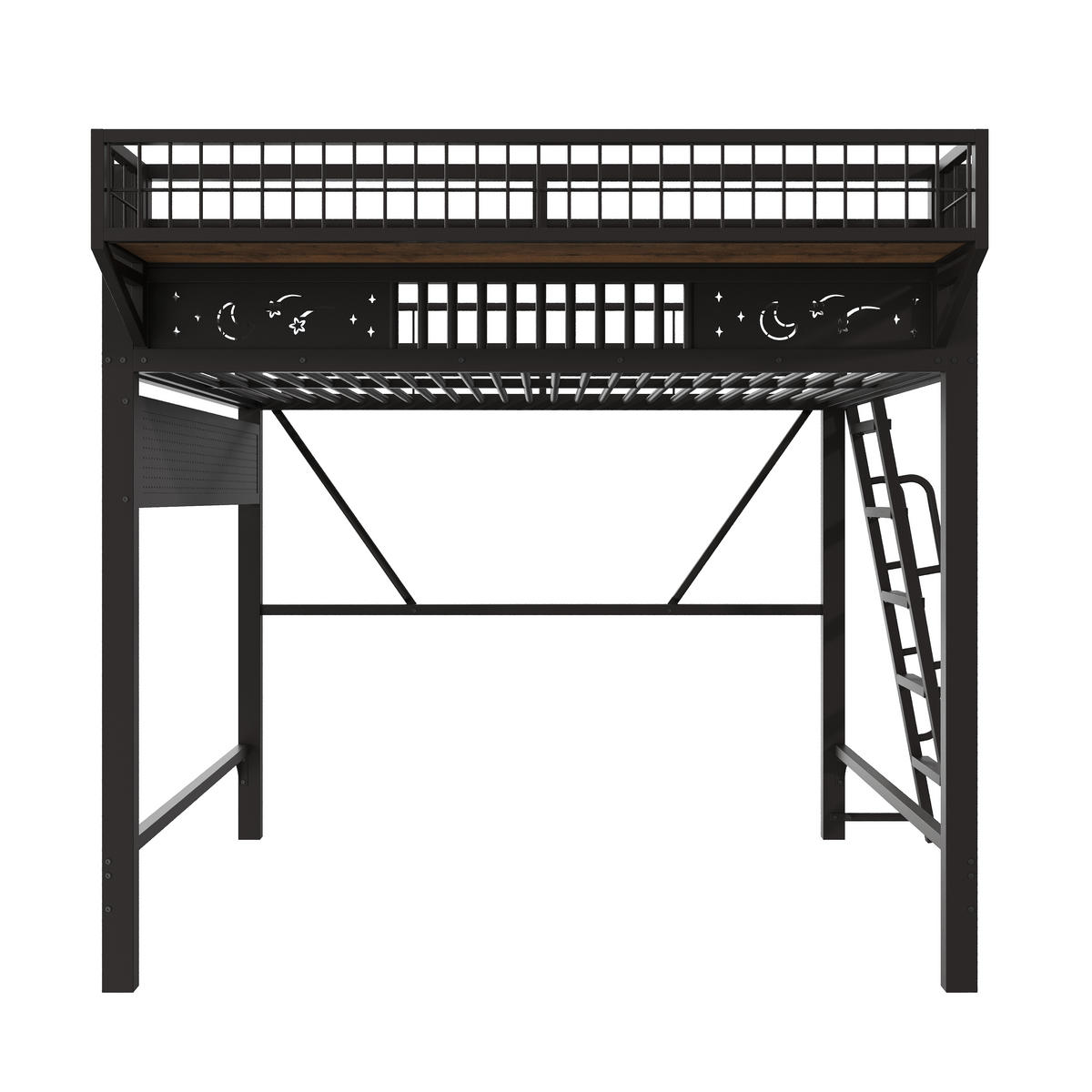 HOCHBETT 140/200 cm mit Staufächern und offener Ebene, DE-42030, in Schwarz - Schwarz, Metall (140/200cm) - ComfortXL
