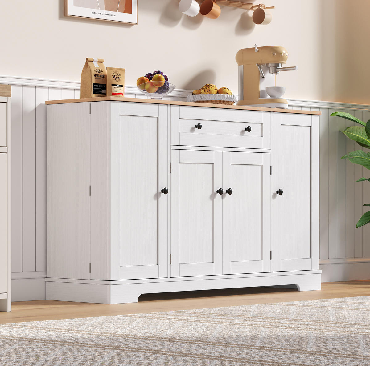 KÜCHENBUFFET 138/40/85 cm Natur/Weiß aus MDF mit verstellbaren Einlegeböden - Naturfarben, Holzwerkstoff (138/85/40cm) - OKWISH