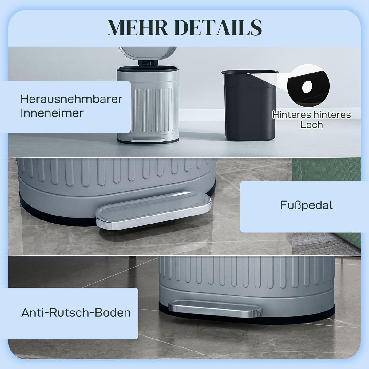MÜLLEIMER Grau 36.5/31.2/45.0 cm - Grau, Metall (31.2/45/36.5cm) - HOMCOM