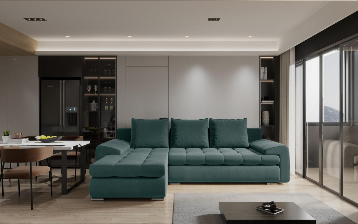 ECKSOFA TOMI Castel Azurblau Links - Jadegrün, Holz (150/237cm) - Kaiser Möbel