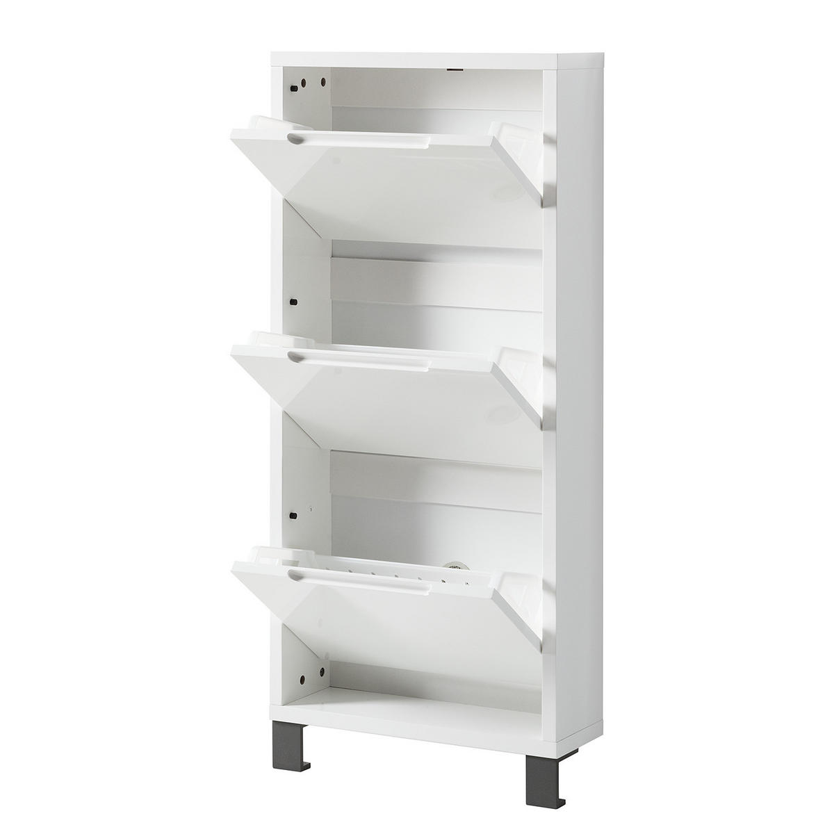 SCHUHKIPPER - Weiß Hochglanz/Grau, Holzwerkstoff (53/118/17cm) - home24