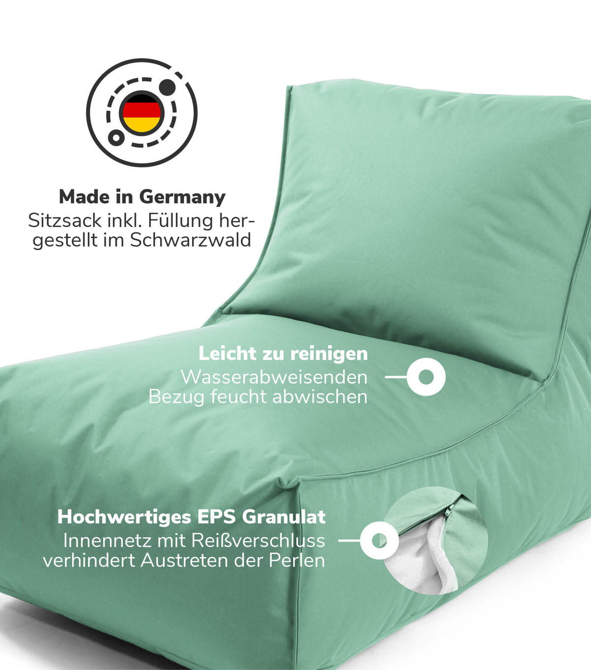 SITZSACK mit Schutzhülle Der Sundowner - Mintgrün, Textil (60/65/95cm) - Mokebo