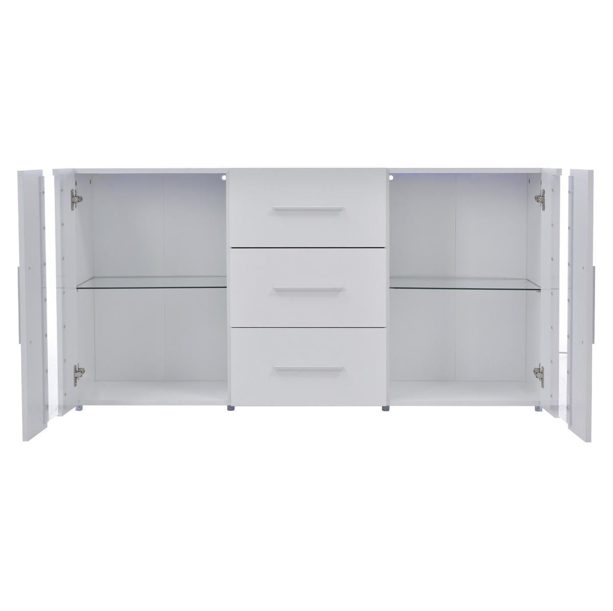 KOMODA z MDF 140x35x70 cm bílá s LED osvětlením, USB napájením a úložným prostorem - bílá, kompozitní dřevo (140/70/35cm) - Modfu