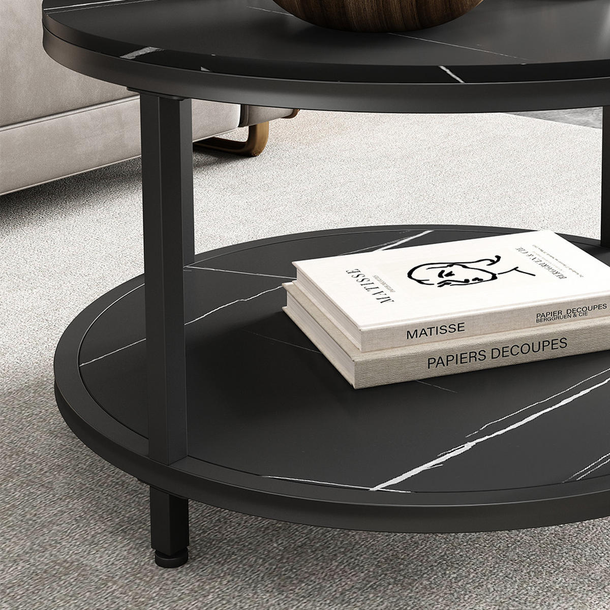 COUCHTISCH Ontario Marmor 80 x 80 cm Rund - Schwarz, Holzwerkstoff (80/80/46cm) - Vicco