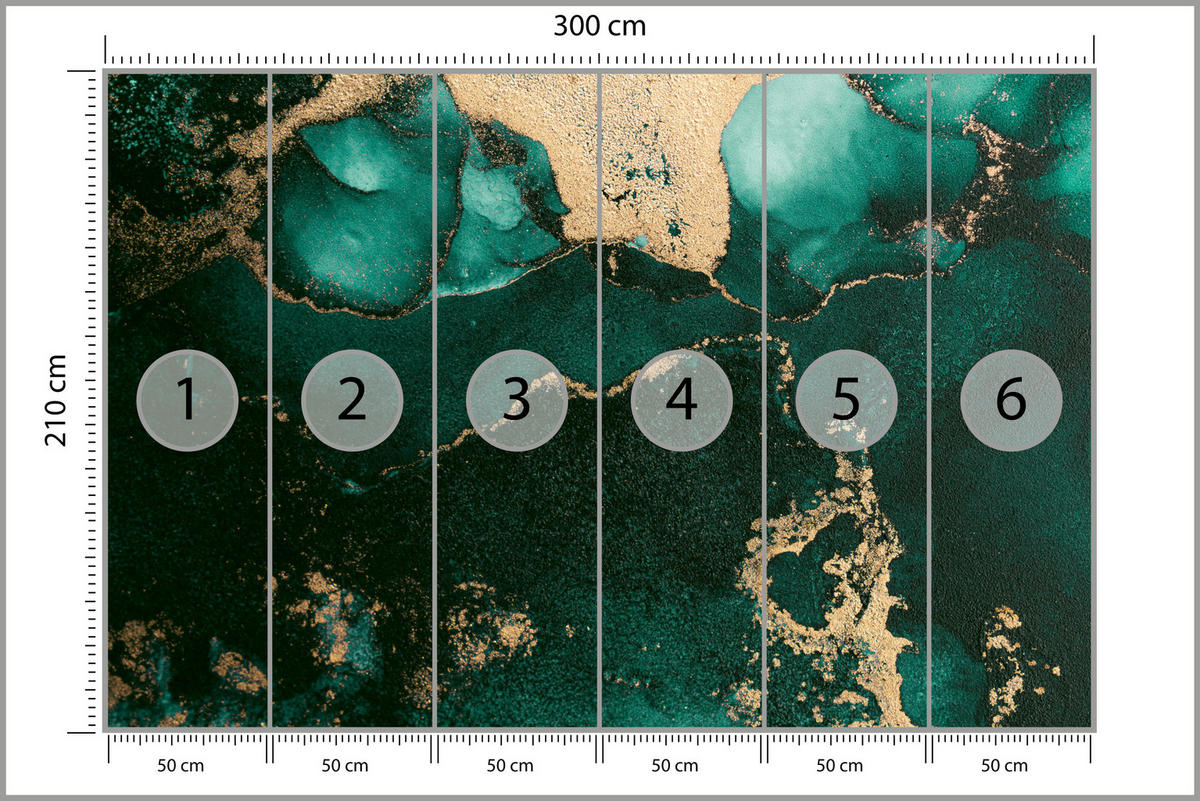 FOTOTAPETE für Küche Abstrakter Türkiser Marmor Goldimitation Modern 300x210 - Türkis, Papier (300/210cm) - Muralo