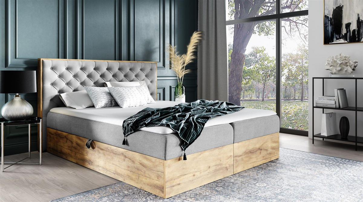 BOXBETT Diona überlänge Faro - Hellgrau, Holzwerkstoff/Textil (180/220cm) - Fun Möbel