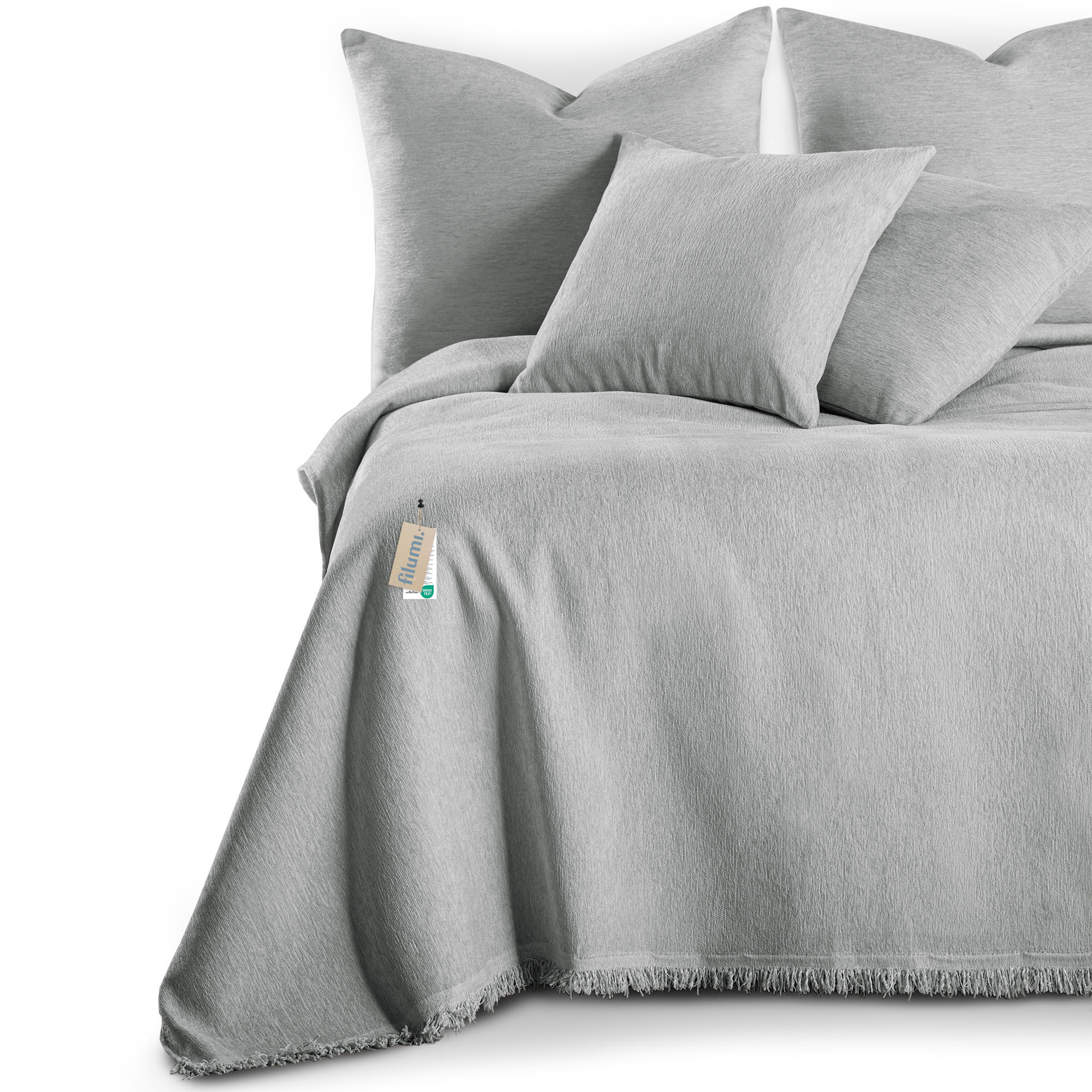 TAGESDECKE TALO mit Fransen Hellgrau 220x240 - Hellgrau, Textil (220/240cm)