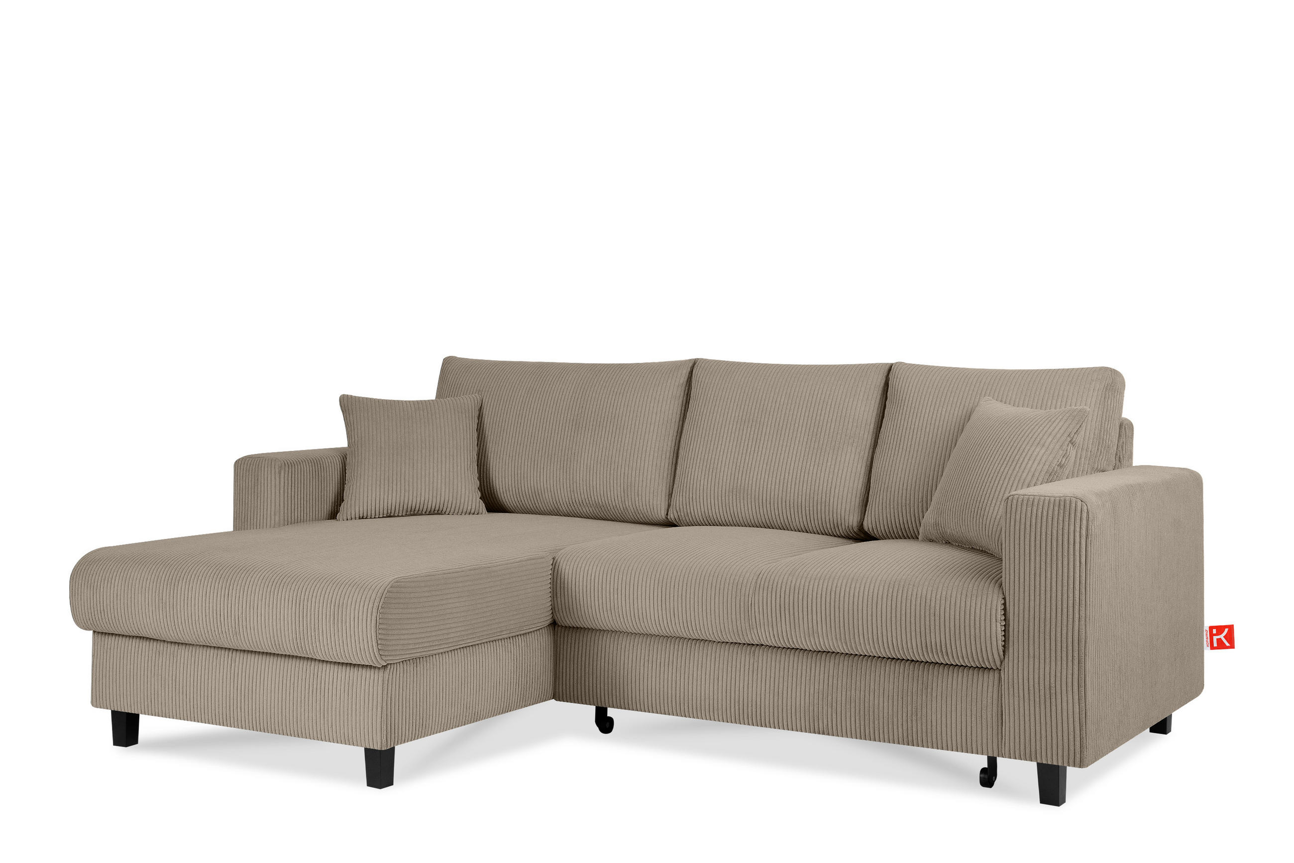 ECKSCHLAFSOFA EGRET Links mit Bettkasten, Cord-Stoff, beige - Beige, Textil (234/90cm) - KONSIMO®