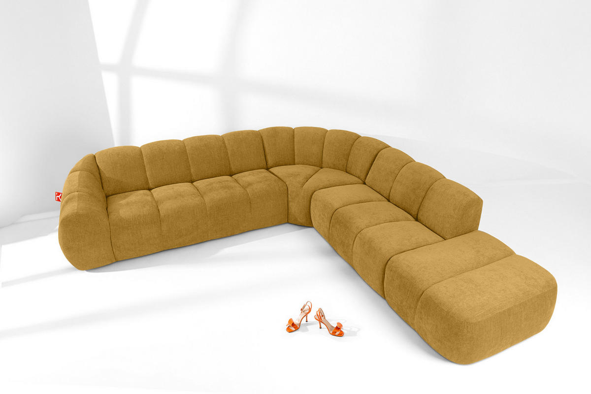 ECKSOFA RECHTS FLAVA, Honigfarben - Honig, Holz/Holzwerkstoff (310/314cm) - KONSIMO®