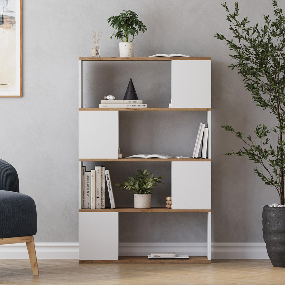RAUMTEILER Eneos Weiß/Goldkraft Eiche 80 x 124.5 cm - Honigeiche/Weiß, Holzwerkstoff (80/124.5/24cm) - Vicco