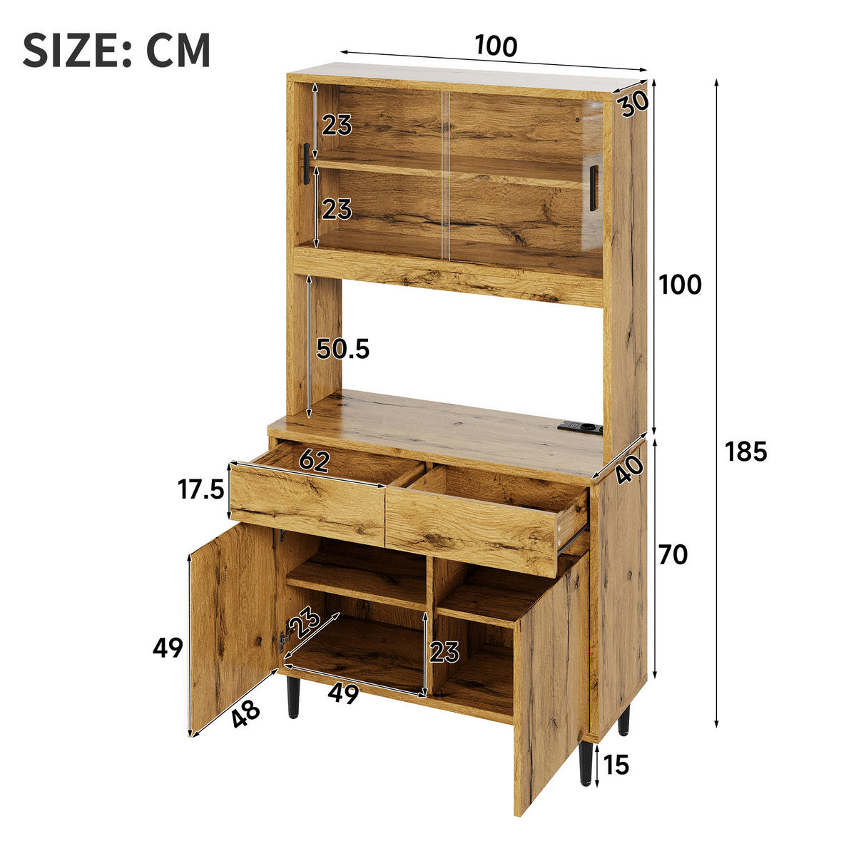 BUFFETSCHRANK 100x40x185cm LED Steckdose USB Eiche - Eichefarben, Holzwerkstoff (100/185/40cm) - FLIEKS