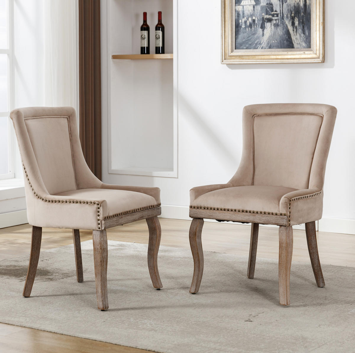 ESSZIMMERSTUHL 2er-Set gepolstert Samt Beige - Beige, Holz (61/91/55cm) - Meubliv