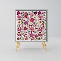 SIDEBOARD PETAL GARDEN, Grau, 57,5x42x75,5 cm, Goldfarbene Metallfüße - Goldfarben/Multicolor, Holzwerkstoff/Metall (57.5/75.5/42cm) - SpaceRebels