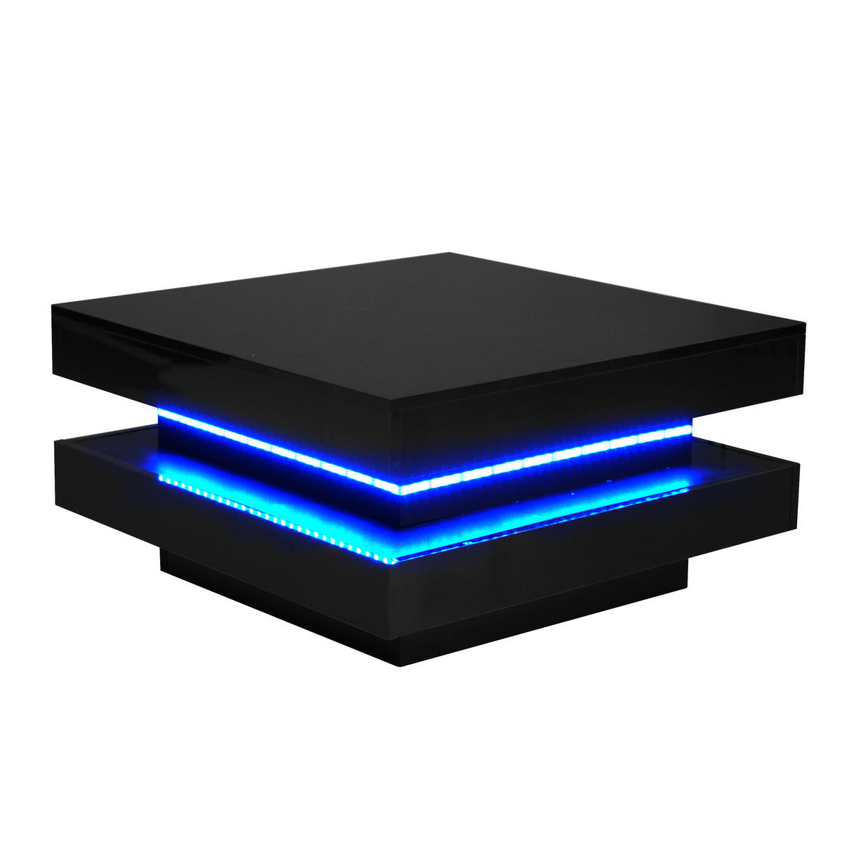 COUCHTISCH 70/70/36 cm Schwarz mit LED-Beleuchtung und Bluetooth-App-Steuerung - Schwarz, Holzwerkstoff (70/70/36cm) - OKWISH