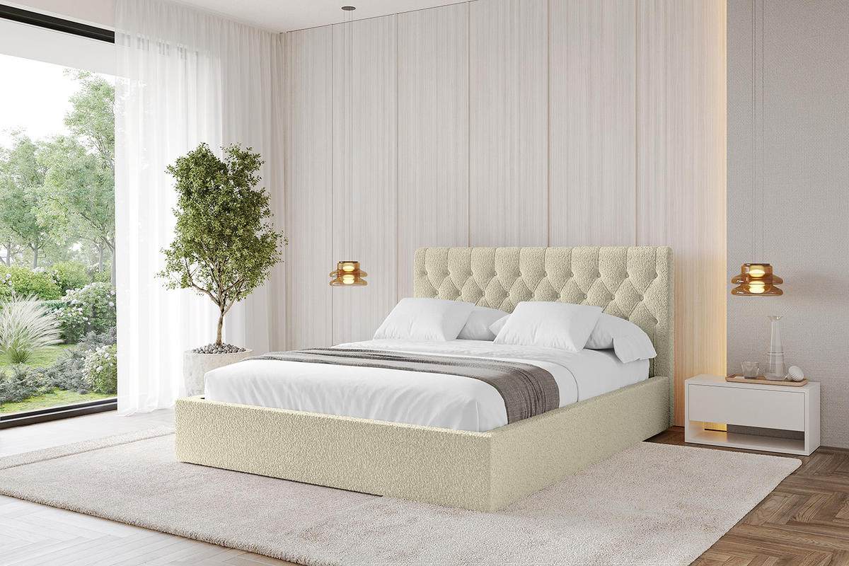 POLSTERBETT mit Bettkasten und Lattenrost, Bett mit Matratze H3/H4 - RENO 200x200 Beige - Taupe, Holzwerkstoff/Textil (200/200cm) - ALTDECOR