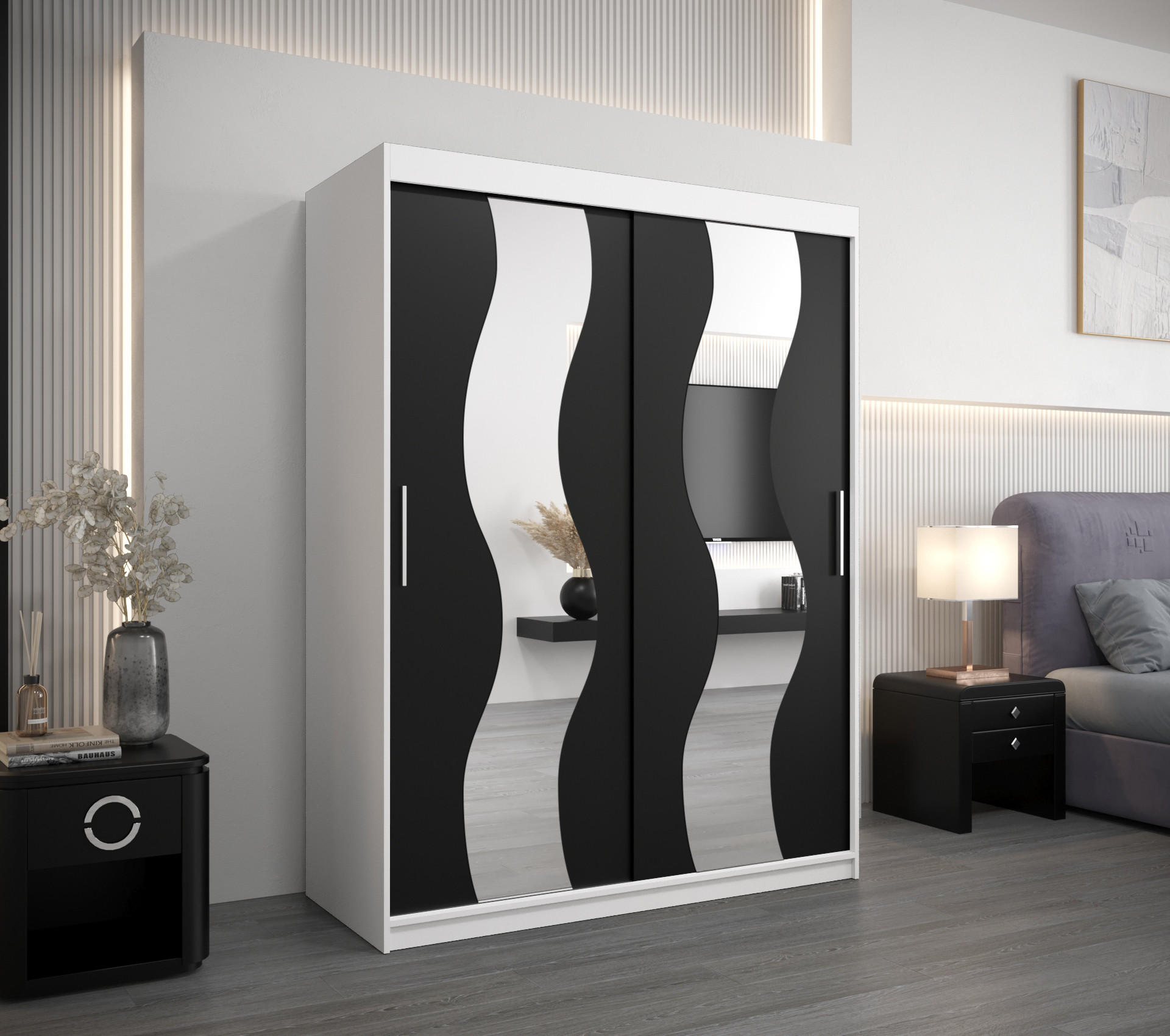 SCHWEBETÜRENSCHRANK 200/150/62 2-türig - Silberfarben/Schwarz, Holz/Kunststoff (150/200/62cm) - Abiks Möbel