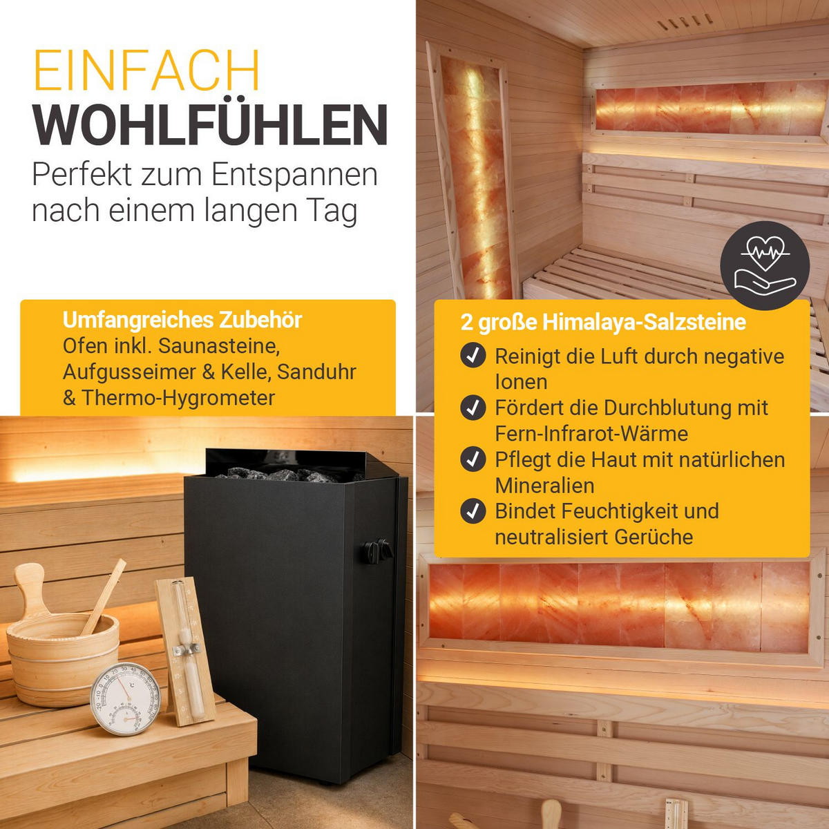 SAUNA Vantaa 150 x 140 cm mit 4,5 kW Saunaofen - Schwarz, Holz (140/200/150cm) - Artsauna